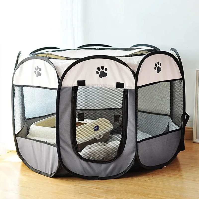 S4f7b1fac08d342a2b08069c33669bae1g Folding Pet Tent Dog House Camping Accessories Pet Cage Octagonal Cage Fence Outdoor Playpen Puppy Shelter