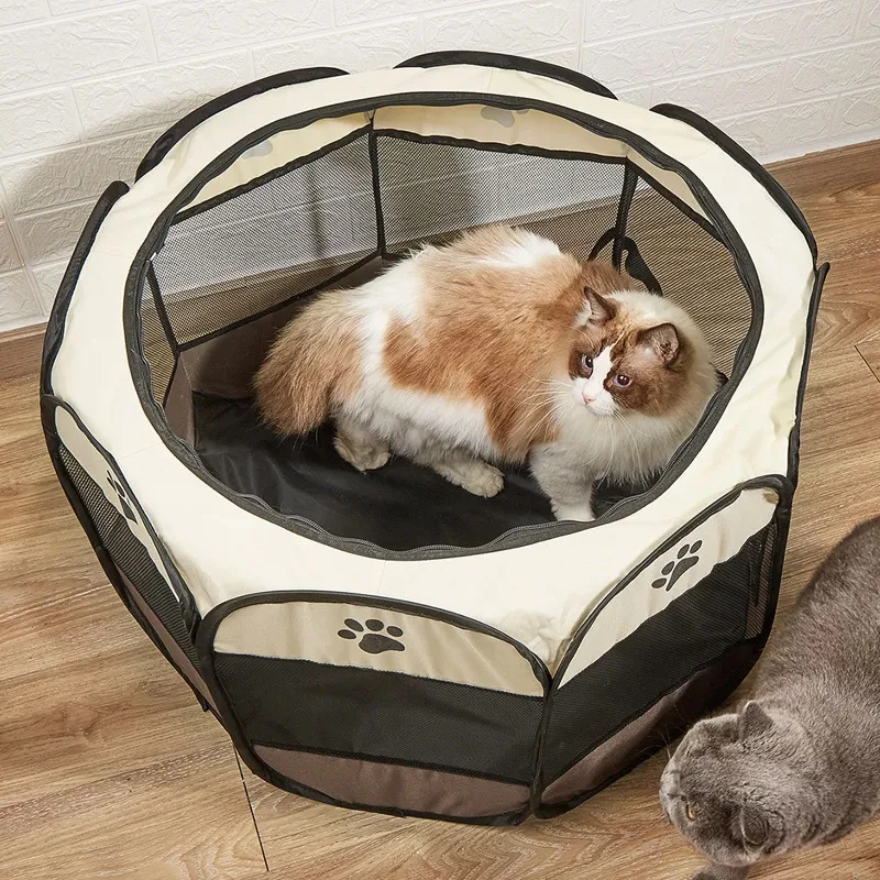 S7373c0659ef44e33bbb1c9c7841a70ffw Folding Pet Tent Dog House Camping Accessories Pet Cage Octagonal Cage Fence Outdoor Playpen Puppy Shelter