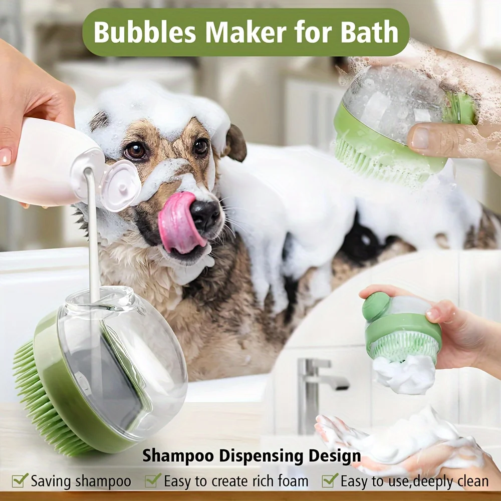 S88cc97a770ea44f7904a83bab8b6cdb9e Silicone Pet Bath & Massage Brush with Shampoo Dispenser - product image 6