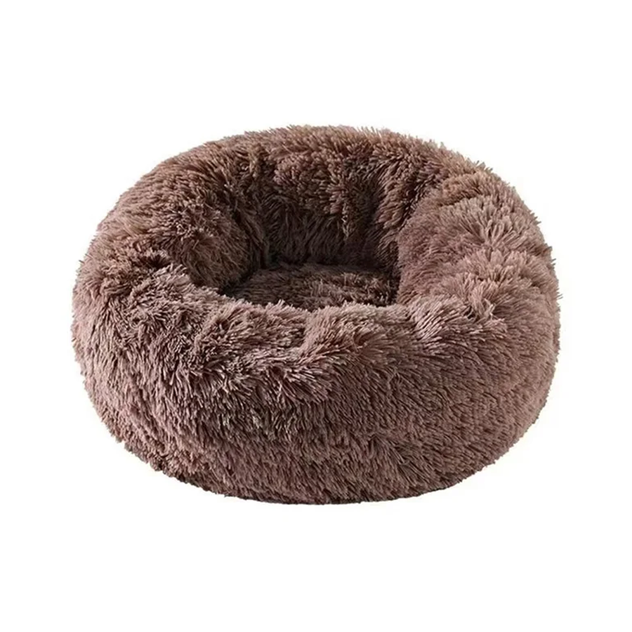 Khaki donut pet bed for dogs and cats